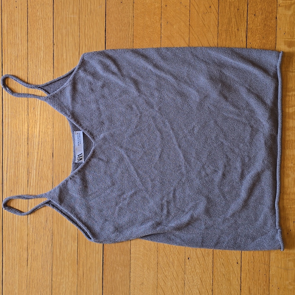 Zara, Gray Fine Knit Spaghetti Strap Cropped Cami, EUC, Women's M